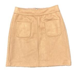 LOFT faux suede tan mini skirt with front pockets preppy light academia